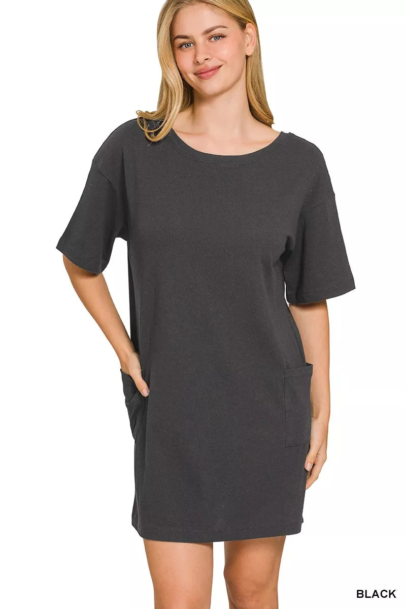 Sarah Express Women's V or Scoop Neck Reversible 2-Way T-Shirt Dress