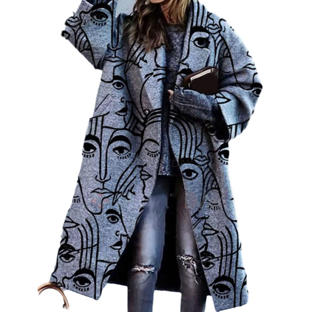 Sarah Express Women's Plaid Print Long Sleeve Coat Loose Fit Outerwear