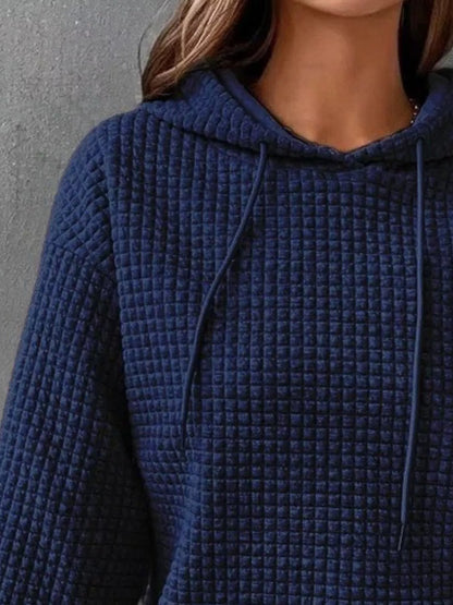 Sarah Express Women's Textured Kangaroo Pocket Hoodie Plus Size Drawstring Sweatshirt