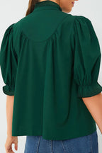 Sarah Express Women's Puff Sleeve Frilled Trim Elegant Blouse