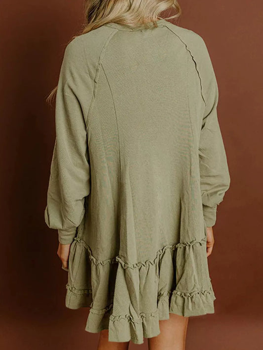 Sarah Express Women's Frill Round Neck Long Sleeve Mini Dress