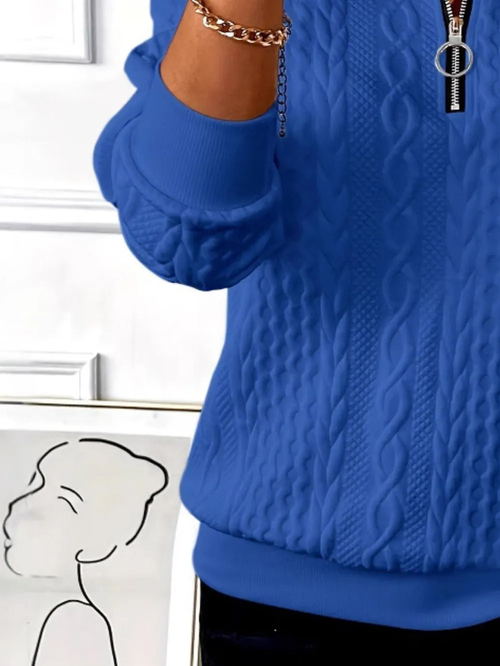 Sarah Express Women's Textured Half Zip Long Sleeve Sweatshirt