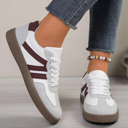 Sarah Express Women's Striped Lace-Up Casual Sneakers - Comfortable Walking Shoes
