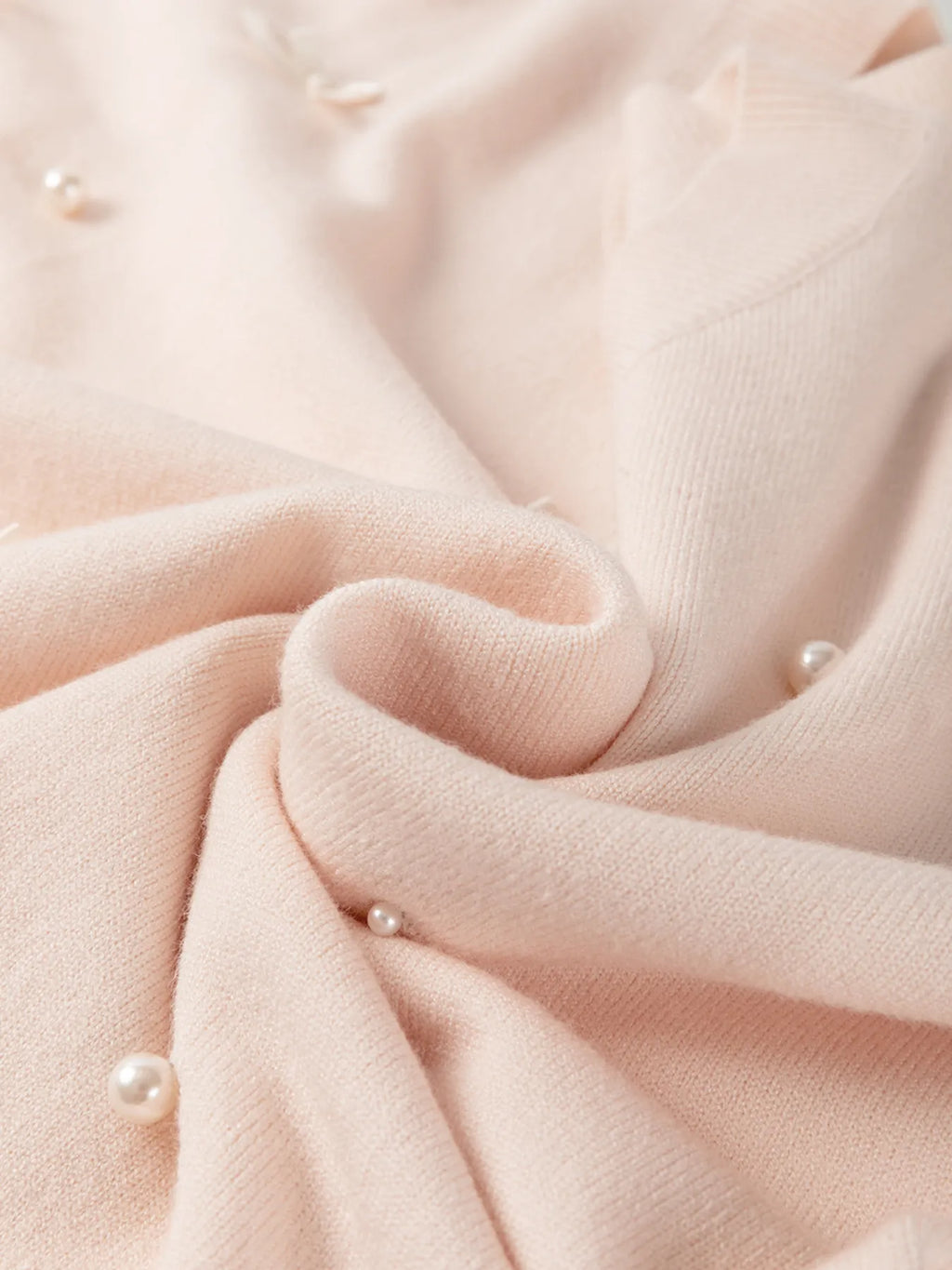 Sarah Express Women's Pearl Embellished Bow Detail Short Sleeve Sweater