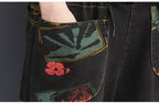 Sarah Express Floral Print Denim Overalls Plus Size Suspender Jeans Cropped
