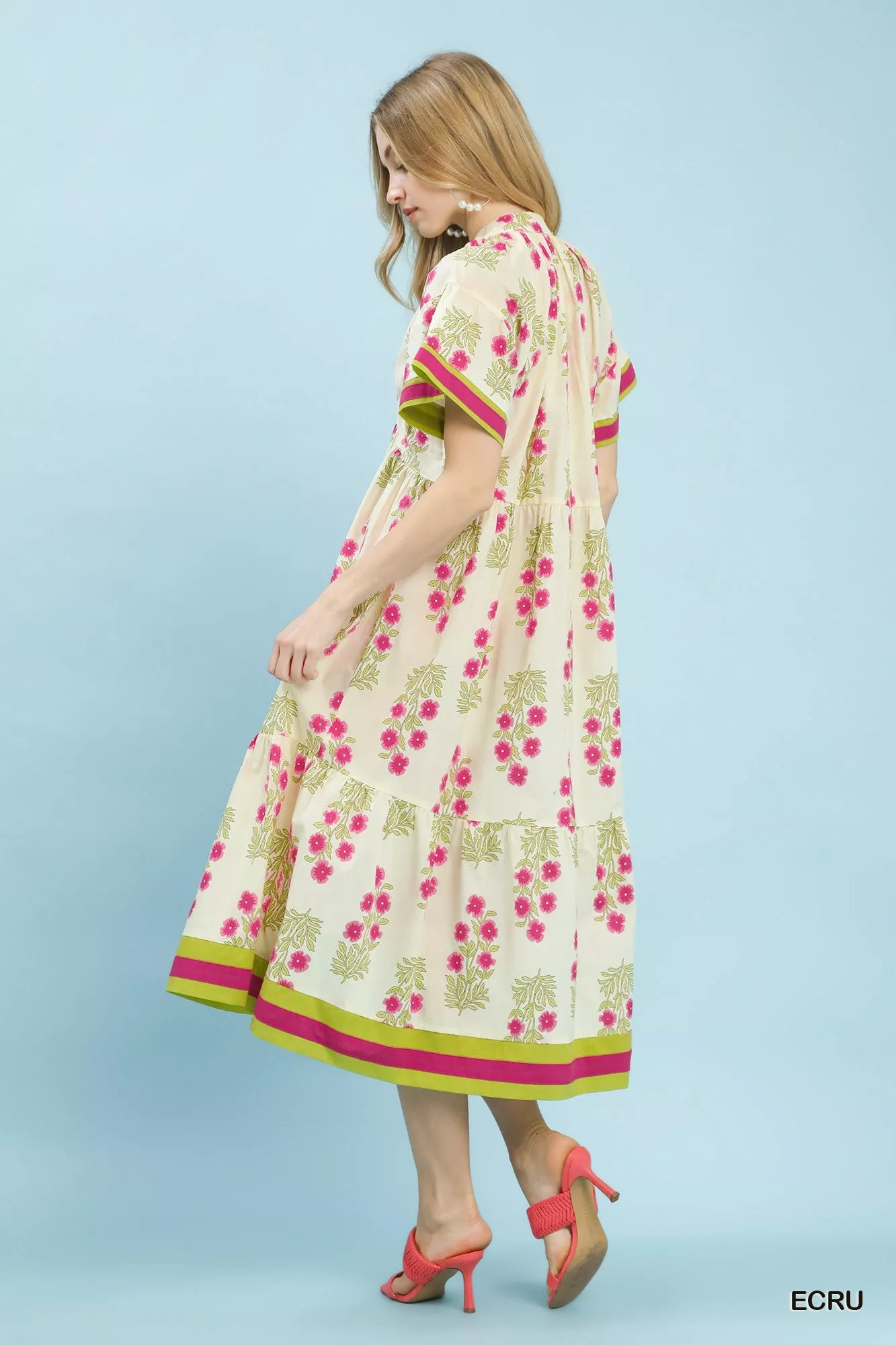 Sarah Express Women's Floral Border Tiered Midi Dress