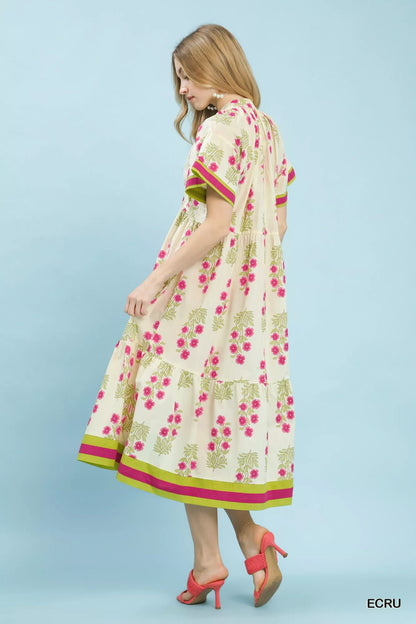 Sarah Express Women's Floral Border Tiered Midi Dress