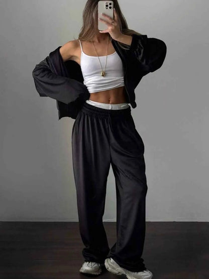 Sarah Express Women's Zip Up Long Sleeve Outerwear and Pants Set - Activewear Tracksuit