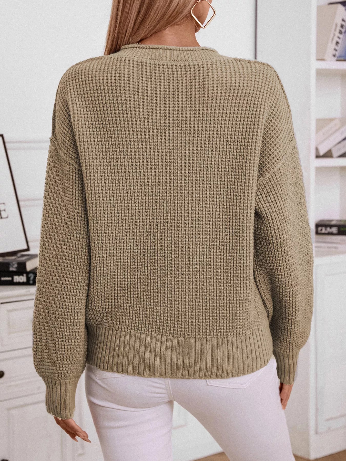 Sarah Express Women's Button Detail Long Sleeve Sweater