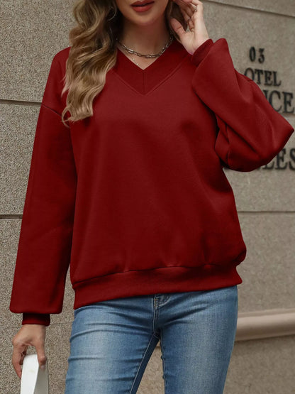 Sarah Express Women's V-Neck Solid Color Casual Sweatshirt