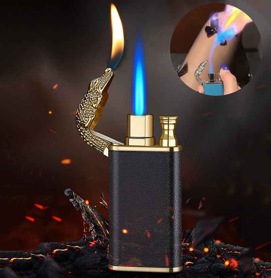 Sarah Express Blue Flame Metal Lighter - Windproof Butane Lighter with Dolphin Dragon Design