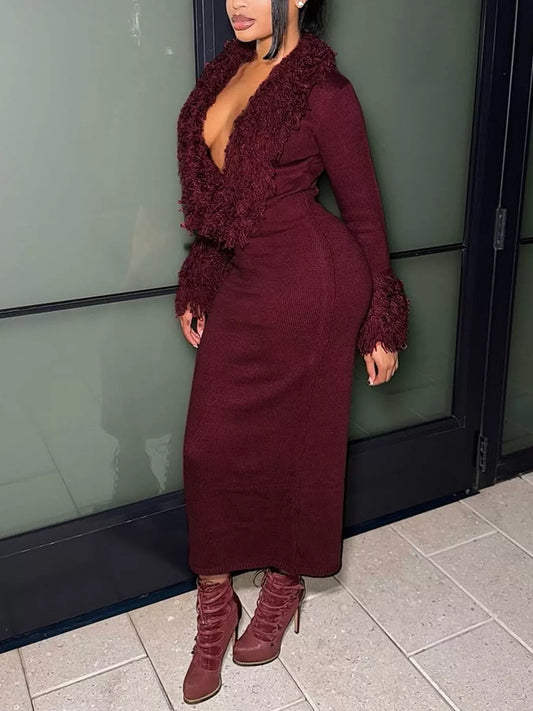 Sarah Express Women's Fringe Trim Bodycon Sweater Dress