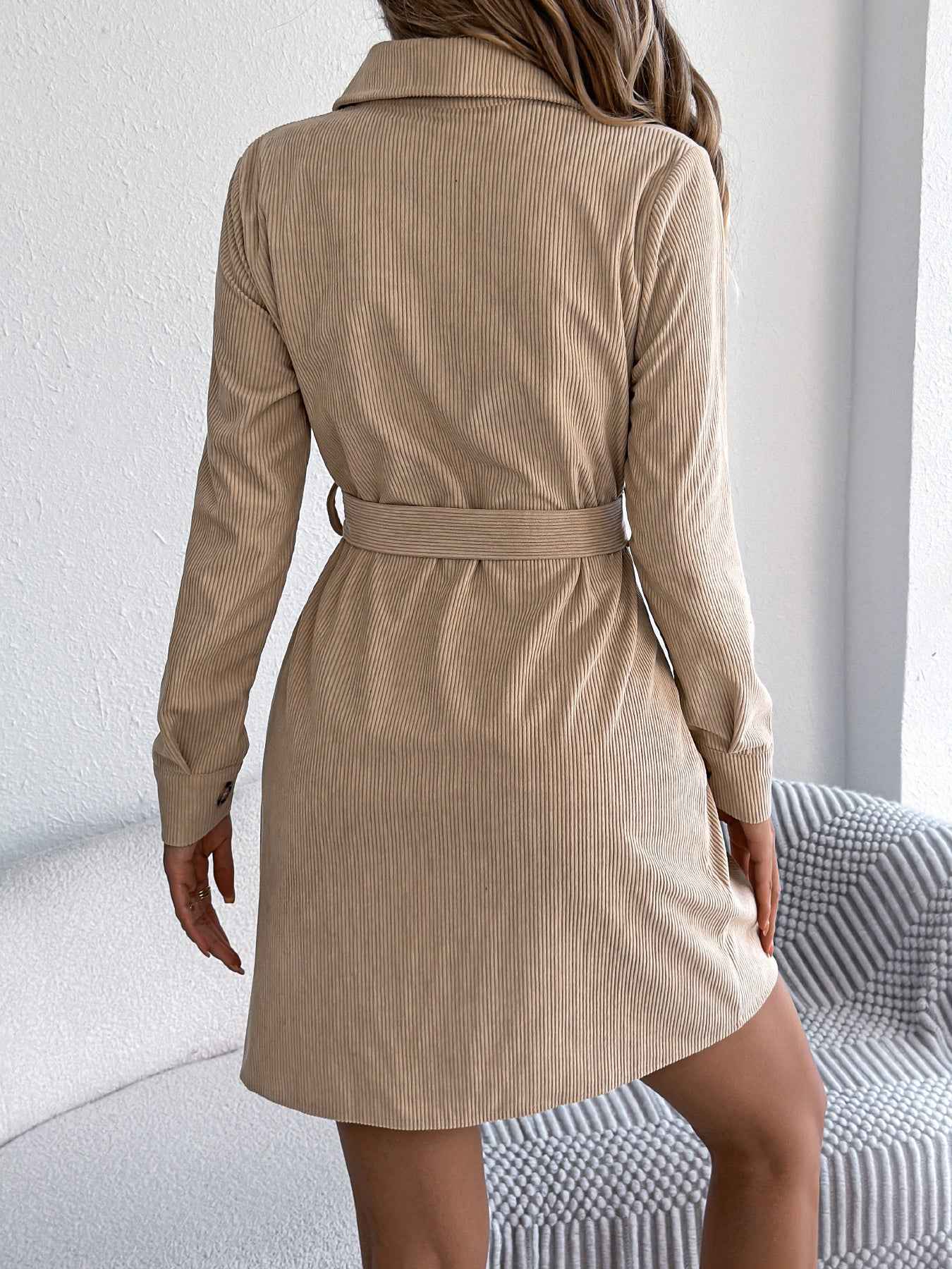 Sarah Express Women's Corduroy Shirt Dress - Long Sleeve Button Front Casual Dress
