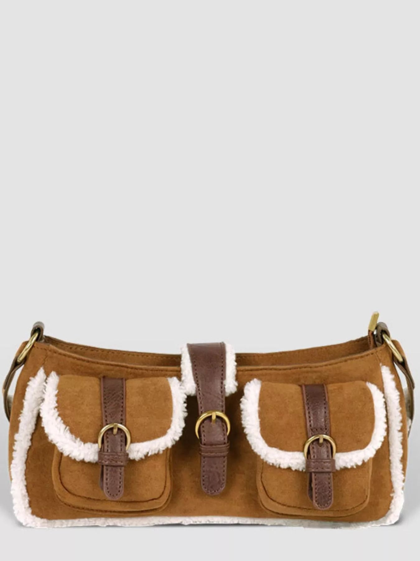 Sarah Express Women's Vintage Suede Shoulder Bag with Plush Trim