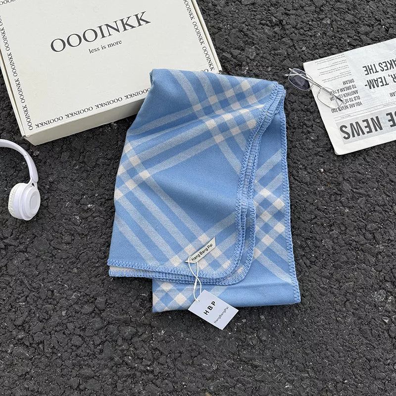 Sarah Express Women's Classic Plaid Scarf - Soft Polyester Winter Wrap Blue ONESIZE