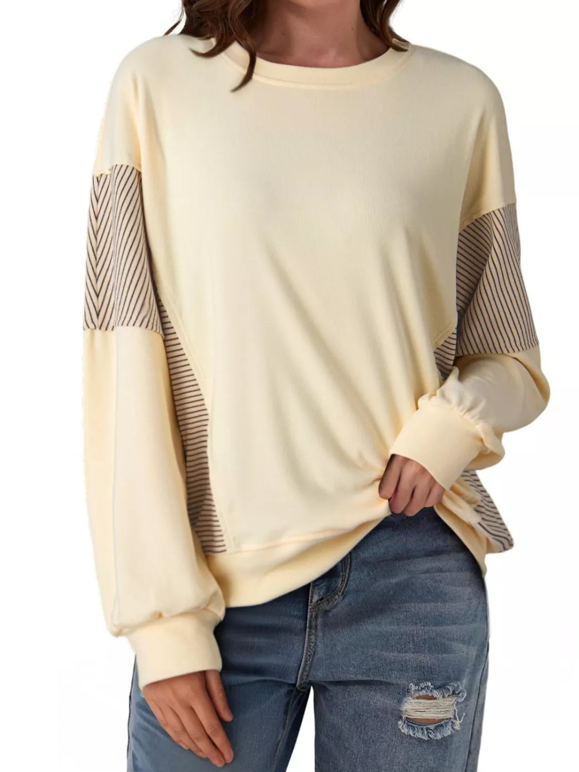 Sarah Express Women's Color Block Striped Sleeve Casual Sweatshirt