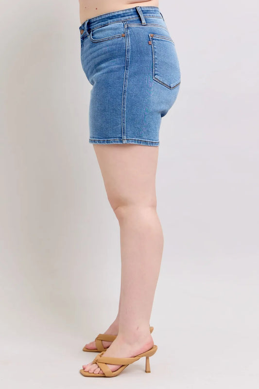 Sarah Express Women's 2 Button Denim Shorts with Pockets Plus Size