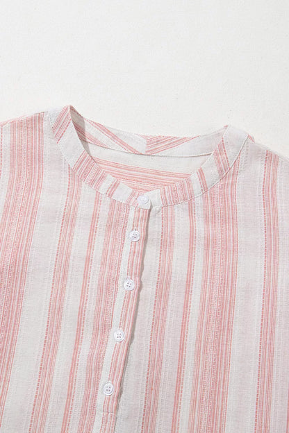 Sarah Express Women's Striped Button Detail Short Sleeve Blouse - Casual Cotton Blend Top