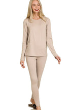 Microfiber Round Neck Top and Leggings Set