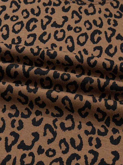 Sarah Express Women's Striped Trim Leopard Long Sleeve Top Drawstring Pant Set