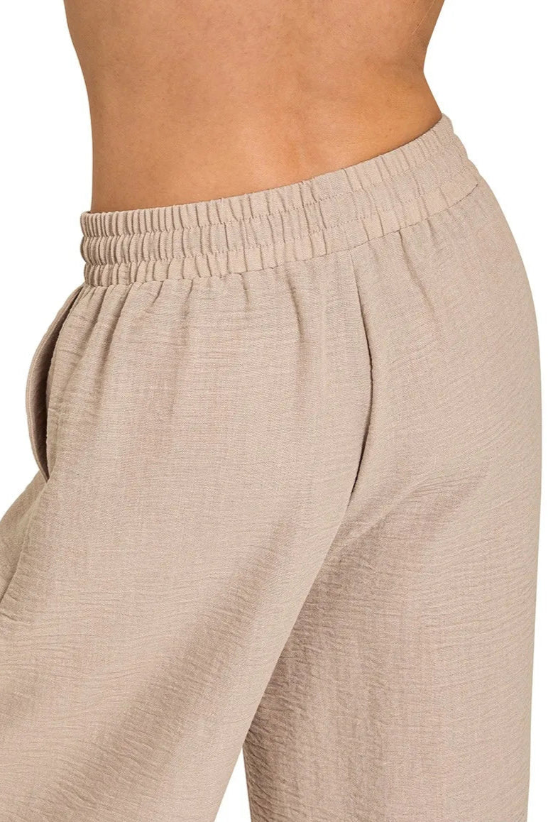 Sarah Express Women’s Woven Crepe Wide Leg Pants with Elastic Waist