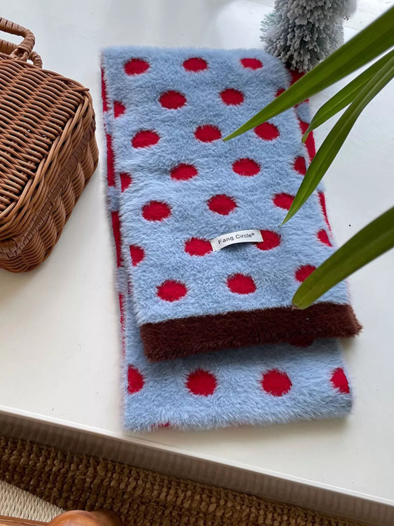 Sarah Express Women's Fuzzy Polka Dot Scarf Blue One Size