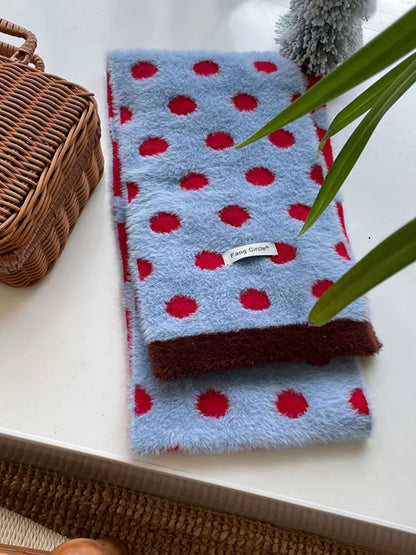 Sarah Express Women's Fuzzy Polka Dot Scarf Blue One Size