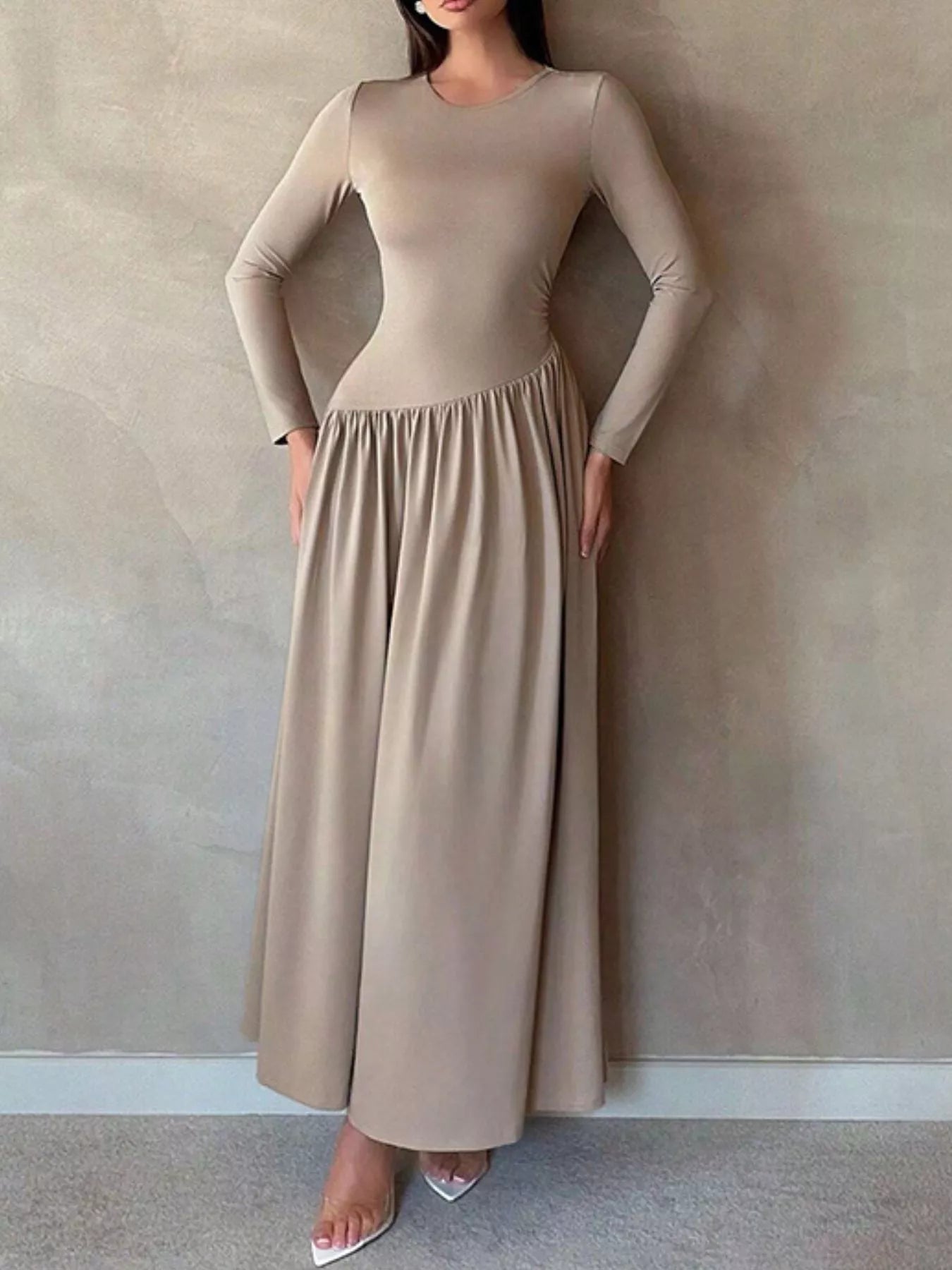 Sarah Express Women's Long Sleeve Ruched A-Line Maxi Dress