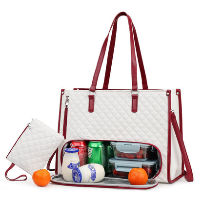 Sarah Express 2-in-1 Tote & Lunch Bag Combo - Extra Large Capacity with Insulated Lunch Compartment White With Red