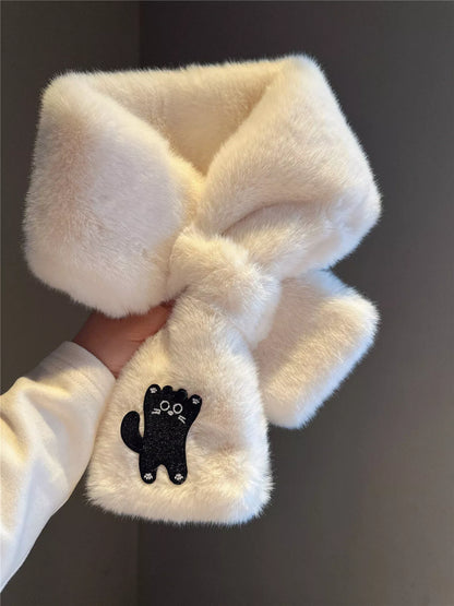 Sarah Express Women's Cat Embroidered Plush Scarf - Cozy Winter Accessory Style B ONESIZE