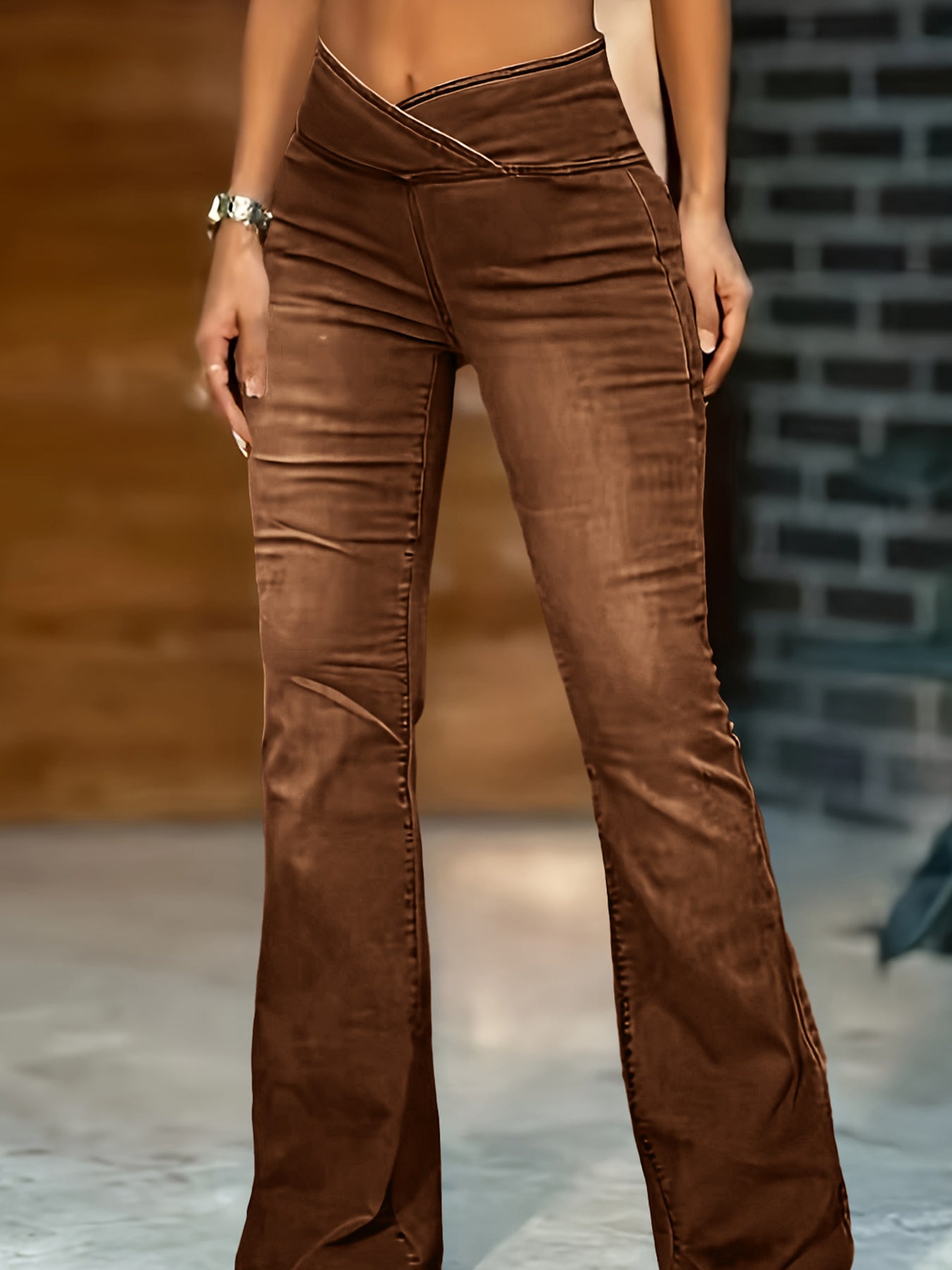 Sarah Express Women's Mid-Waist Bell Bottom Flare Jeans Denim Pants