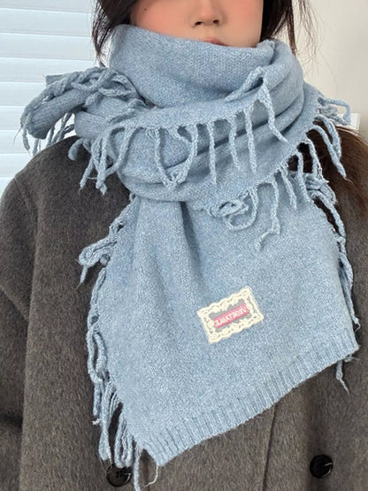 Sarah Express Women's Knitted Fringe Scarf - Soft Polyester Winter Wrap Blue ONESIZE