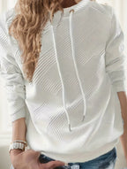 Sarah Express Drawstring Pullover Sweatshirt Solid Color Casual