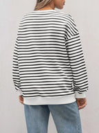 Sarah Express Women's Striped Round Neck Oversized Casual Sweatshirt