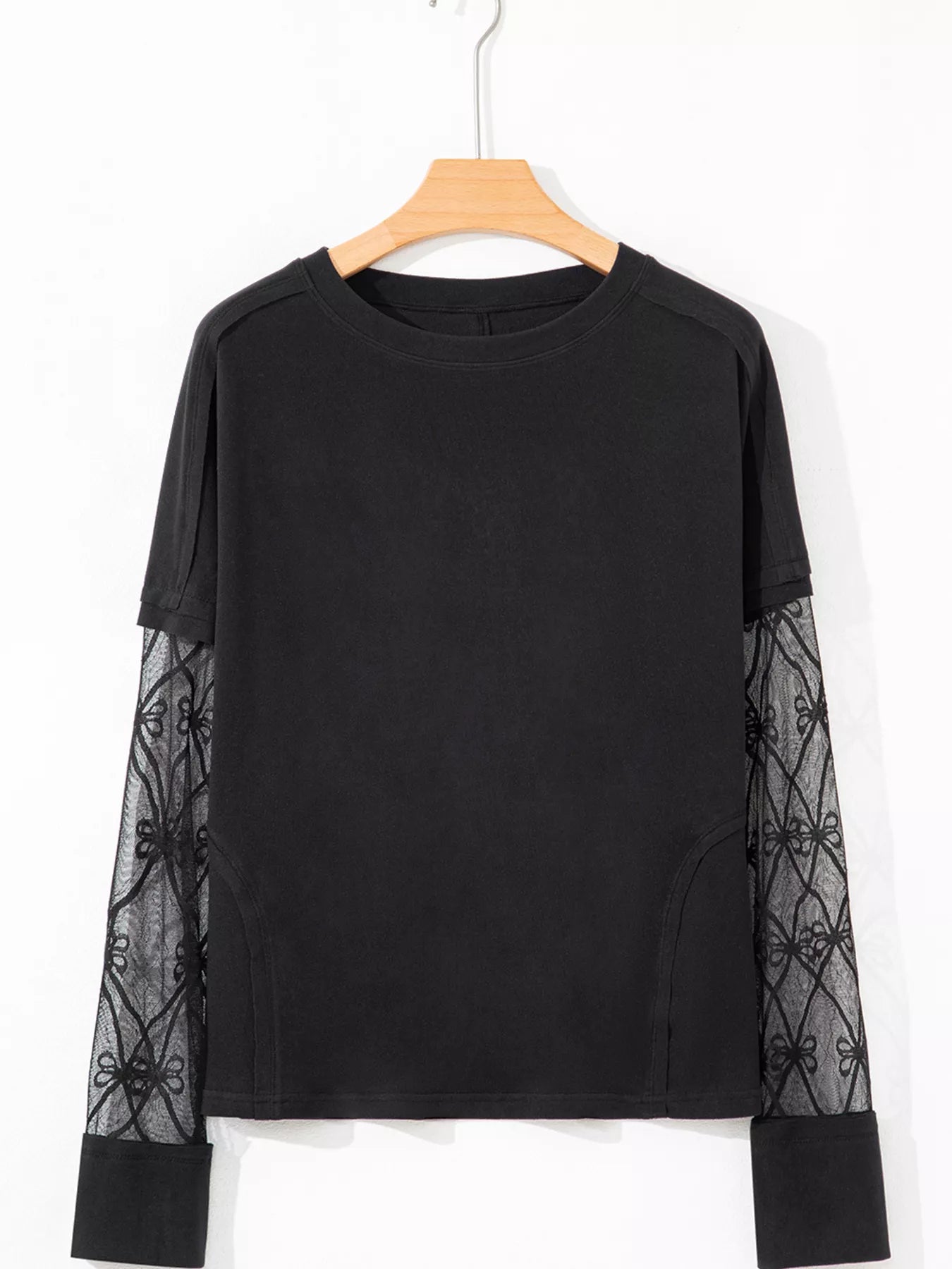 Sarah Express Women's Solid Color Bow Textured Patchwork Long Sleeve Top