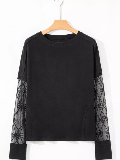 Sarah Express Women's Solid Color Bow Textured Patchwork Long Sleeve Top