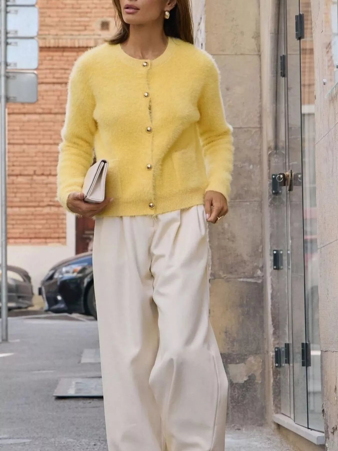 Sarah Express Women's Fluffy Knit Button Up Cardigan