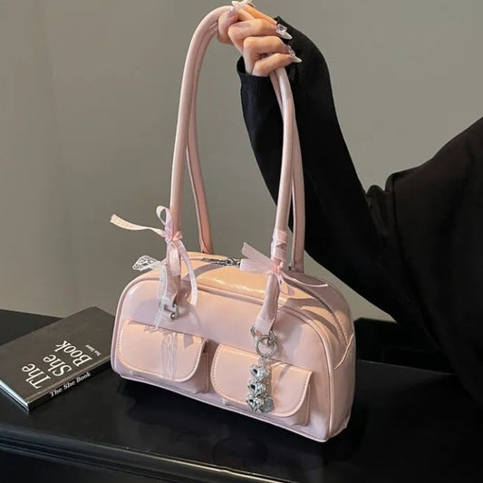 Sarah Express Bow-Tie Ribbon Bowling Bag | Stylish High-Capacity Shoulder & Tote Bag for Women