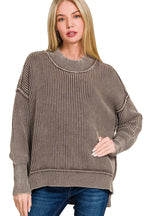 Sarah Express Women’s Oversized Washed Sweater with Side Slits