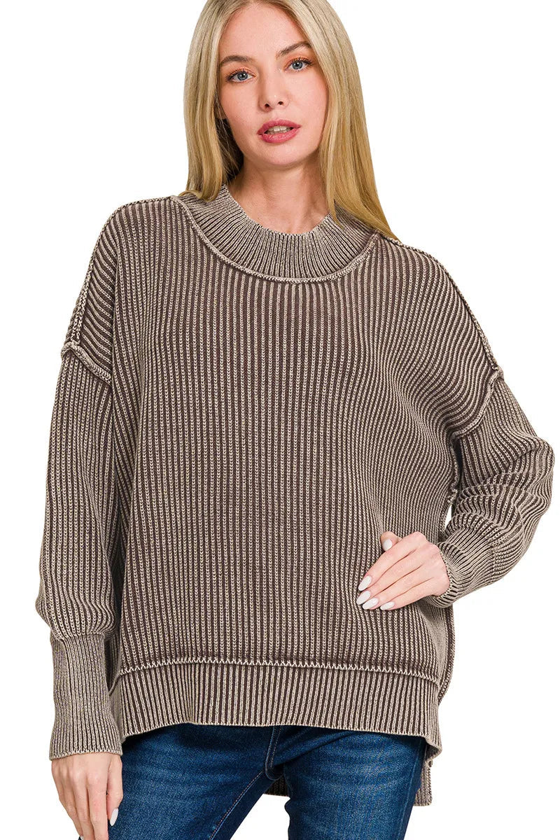 Sarah Express Women’s Oversized Washed Sweater with Side Slits