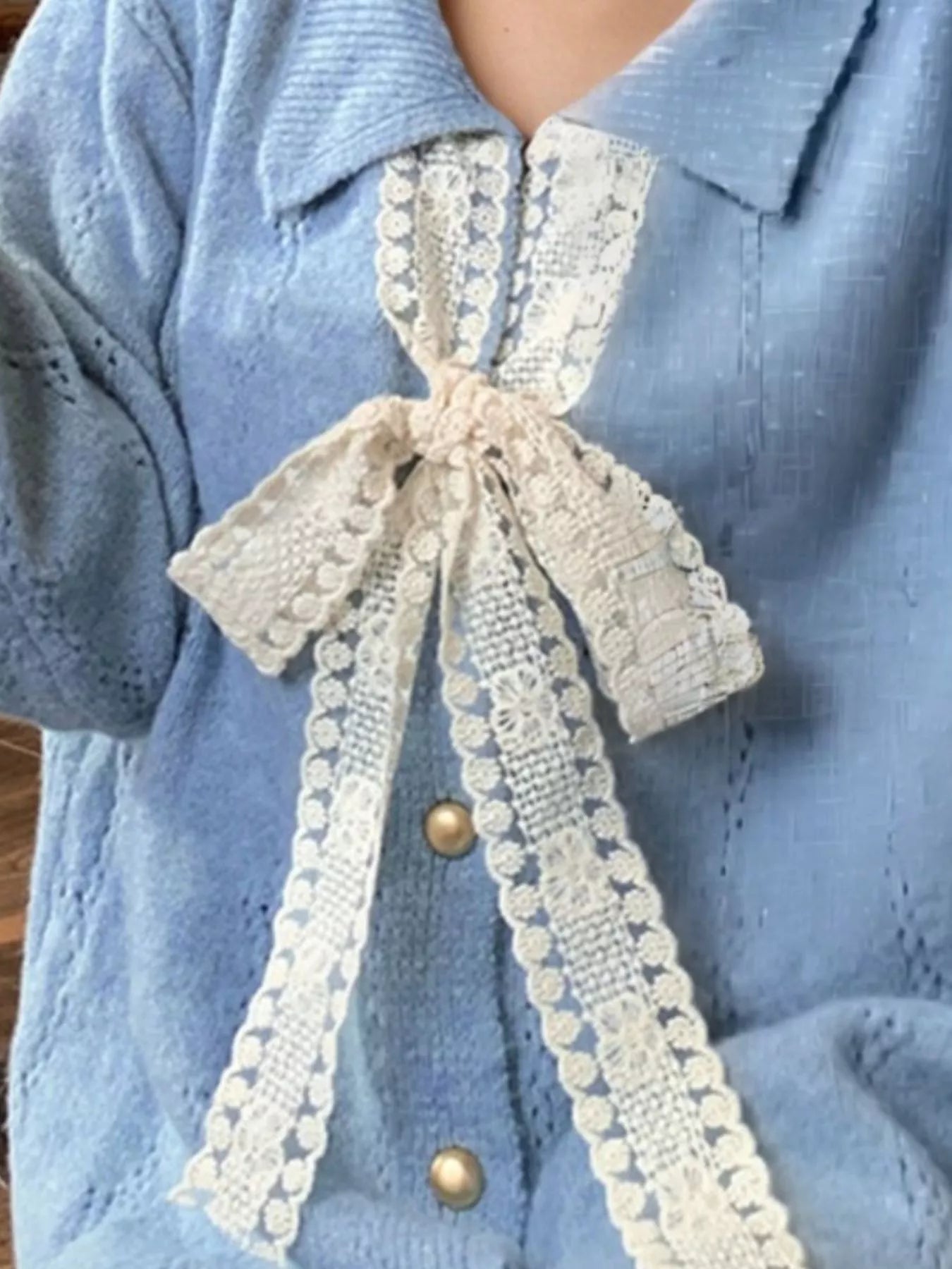 Sarah Express Women's Lace Tie Button Up Cardigan