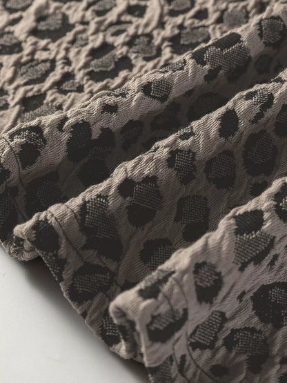 Sarah Express Women's Textured Leopard Print Crew Neck Short Sleeve Top