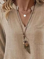 Sarah Express Women's Roll-Up Sleeve Notched Blouse