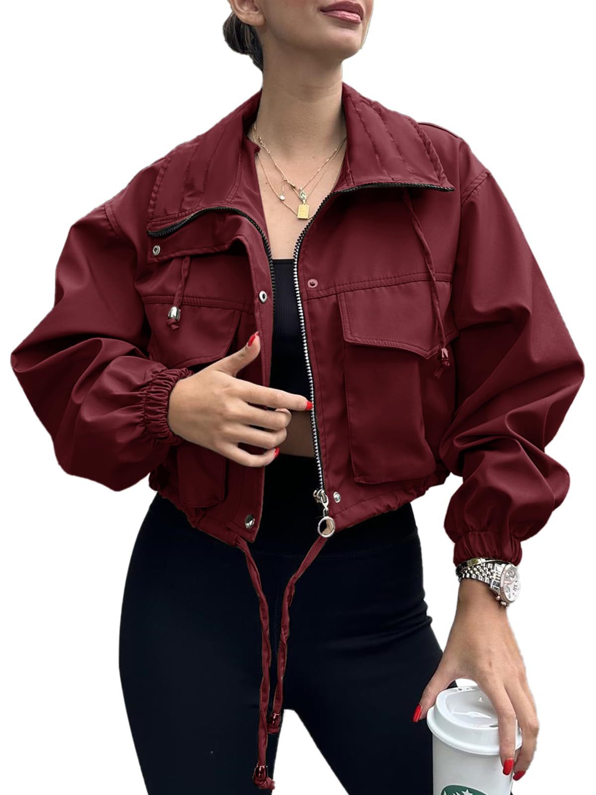 Women's Zipper Trench Coat Short Jacket