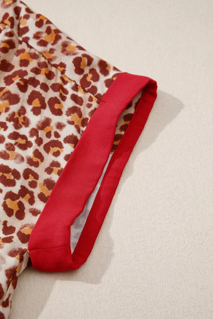 Sarah Express Women's Leopard Print Two Piece Set - Button Front Top & Pants