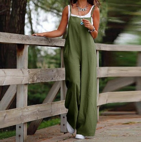 Sarah Express Women's Sleeveless Wide Leg Jumpsuit with Pockets Adjustable Strap Casual Summer Overall