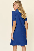 Sarah Express Women’s Plus Size Textured Collared Short Sleeve Dress

