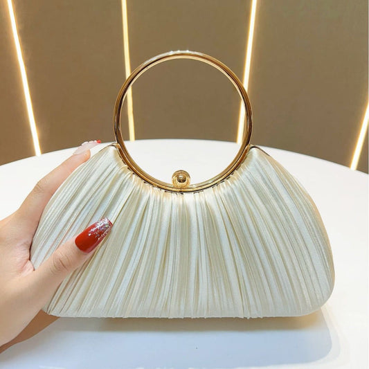 Sarah Express Elegant Satin Pleated Evening Clutch Bag - Cheongsam Style Formal Handbag with Hasp Lock