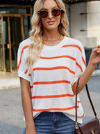 Sarah Express Women's Striped Oversized Casual Sweater - Relaxed Fit Pullover