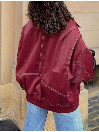 Sarah Express Women's Oversized Zip Up Jacket - Dropped Shoulder Casual Outerwear